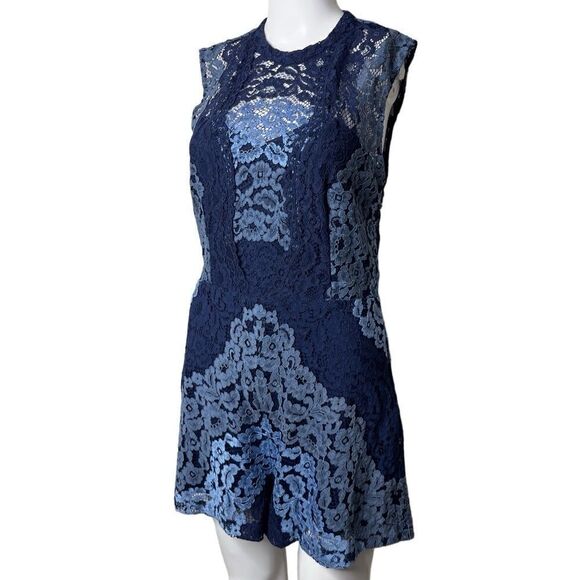 ANGL Backless Lace Romper Two Tone Blue Size Large - Picture 1 of 4